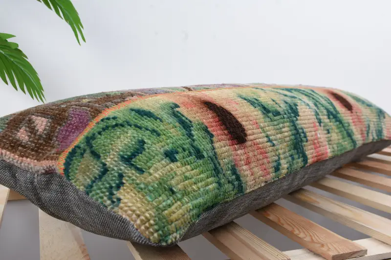 Pillow Cover, Kilim Pillow Cover, Authentic Cushion, 12x36 Purple Cushion Cover, Decorative Bolster Pillow, Pillow for Sofa, Turkish Kilim Pillow - 6