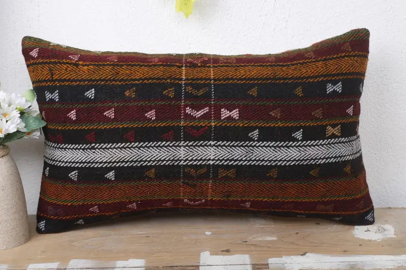 Kilim Pillow Cover, Cushion Cover, Turkish Pillow, Antique Pillows, 12x20 Red Cushion, Turkish Corner Pillow Sham - 2