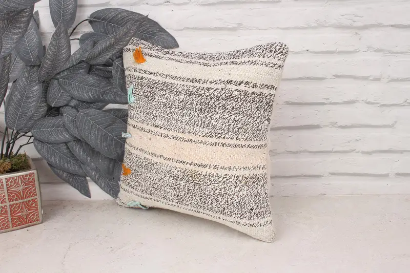 Personalized Gift Pillow Pillow Case, 14x14 Beige Pillow Sham, Hippie Throw Cushion, Gift Pillow, Cushion, Pillow for Sofa, Vintage Kilim Pillow - 4