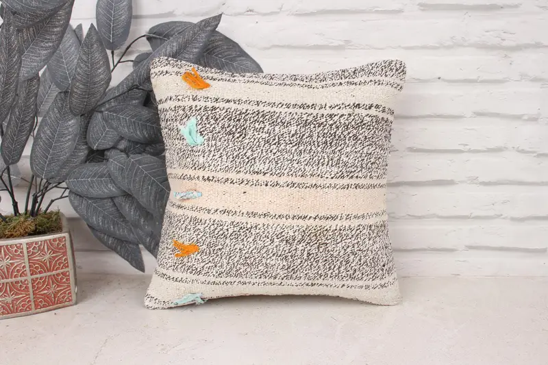 Personalized Gift Pillow Pillow Case, 14x14 Beige Pillow Sham, Hippie Throw Cushion, Gift Pillow, Cushion, Pillow for Sofa, Vintage Kilim Pillow - 1