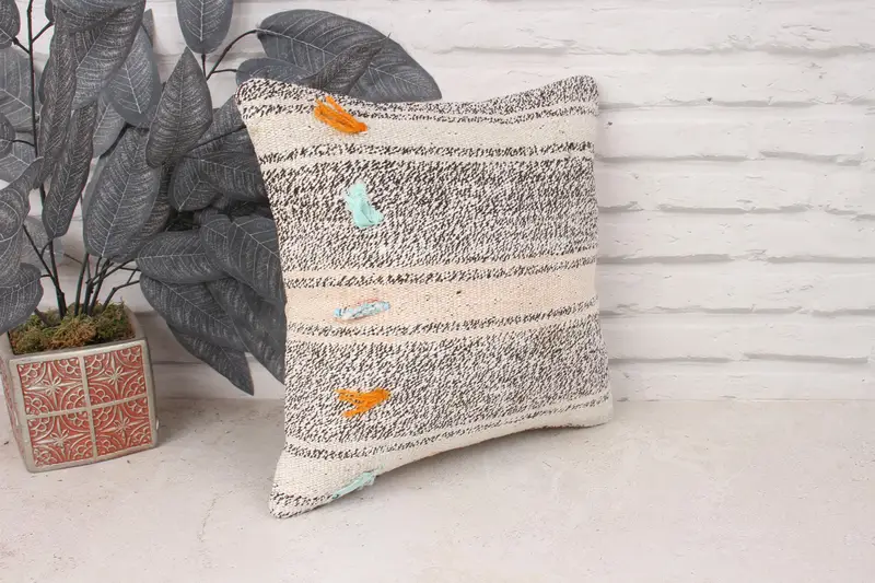 Personalized Gift Pillow Pillow Case, 14x14 Beige Pillow Sham, Hippie Throw Cushion, Gift Pillow, Cushion, Pillow for Sofa, Vintage Kilim Pillow - 3