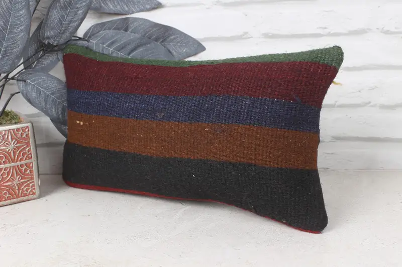 Throw Kilim Pillow, Vintage Throw Pillow Sham, Pillow for Sofa, Pillow Sham, Sofa Bolster Pillow Case, 8x16 Brown Cushion, Kilim Pillow Cover - 3