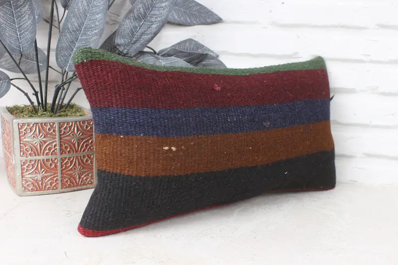 Throw Kilim Pillow, Vintage Throw Pillow Sham, Pillow for Sofa, Pillow Sham, Sofa Bolster Pillow Case, 8x16 Brown Cushion, Kilim Pillow Cover - 4