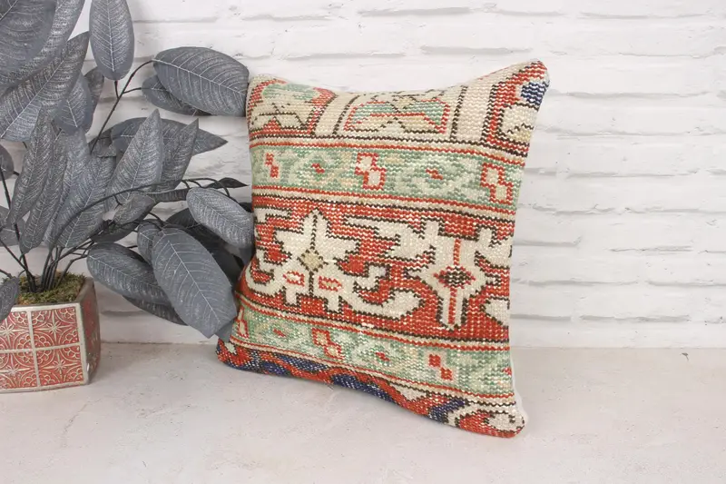 Lounge Throw Pillow Cover, Vintage Kilim Pillow, 16x16 Red Pillow Case, Gift Pillow, Vintage Kilim Throw Pillow, Pillow Cover - 4