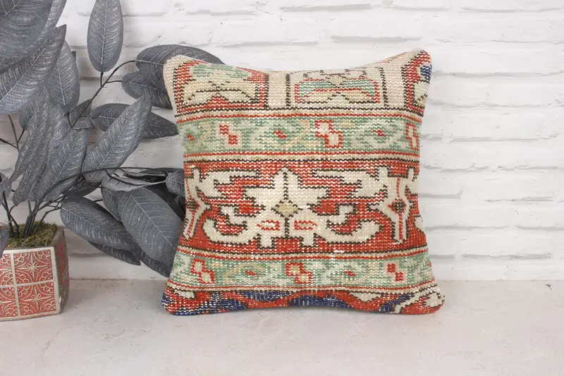 Lounge Throw Pillow Cover, Vintage Kilim Pillow, 16x16 Red Pillow Case, Gift Pillow, Vintage Kilim Throw Pillow, Pillow Cover - 1