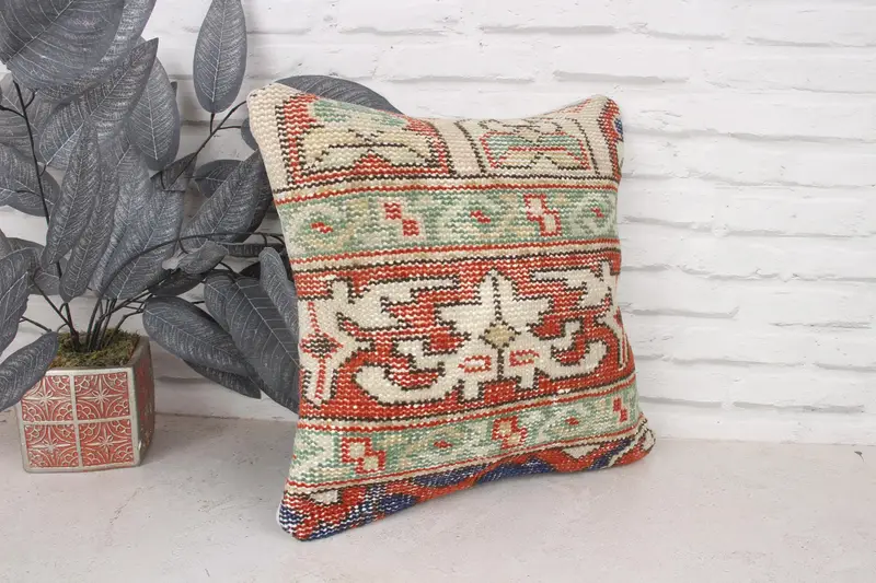 Lounge Throw Pillow Cover, Vintage Kilim Pillow, 16x16 Red Pillow Case, Gift Pillow, Vintage Kilim Throw Pillow, Pillow Cover - 3