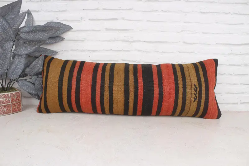 Pillow Cover, Toss Cushion, Sustainable Cushion Case, Kilim Pillow, Handmade Kilim Cushion, 12x36 Red Pillow Cover, Vintage Kilim Throw Pillow - 1
