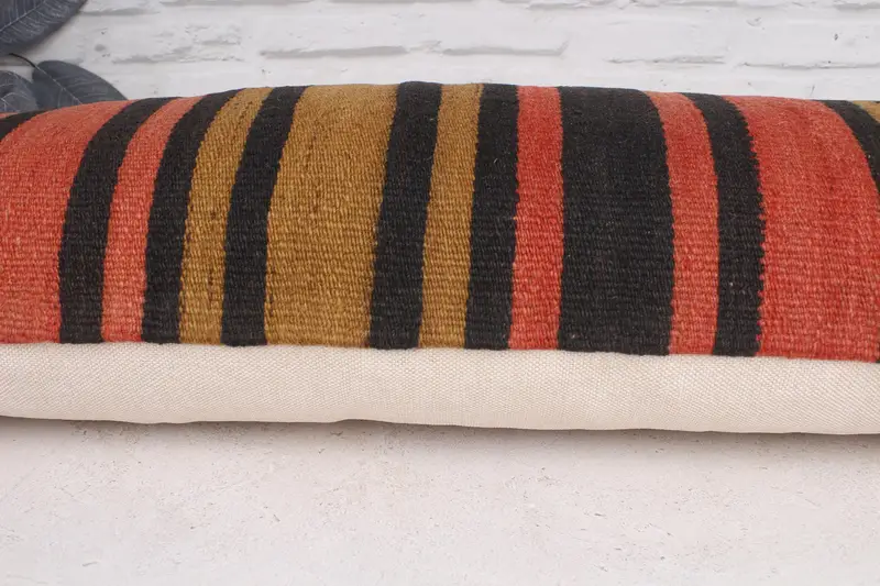 Pillow Cover, Toss Cushion, Sustainable Cushion Case, Kilim Pillow, Handmade Kilim Cushion, 12x36 Red Pillow Cover, Vintage Kilim Throw Pillow - 6