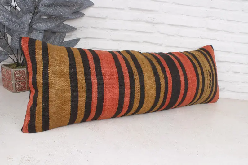 Pillow Cover, Toss Cushion, Sustainable Cushion Case, Kilim Pillow, Handmade Kilim Cushion, 12x36 Red Pillow Cover, Vintage Kilim Throw Pillow - 3
