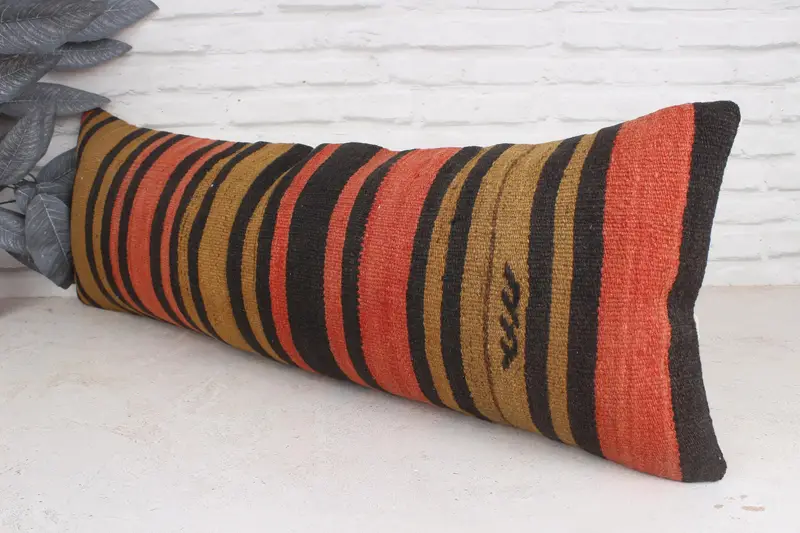 Pillow Cover, Toss Cushion, Sustainable Cushion Case, Kilim Pillow, Handmade Kilim Cushion, 12x36 Red Pillow Cover, Vintage Kilim Throw Pillow - 5