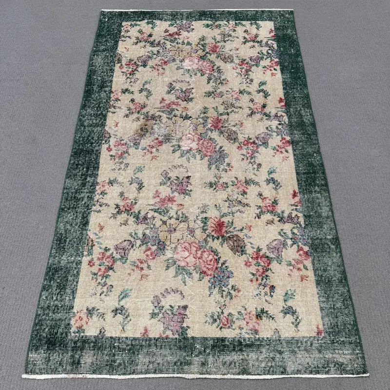 Elegant Beige & Green Ikat Rug, 0.3x6.5 ft Chic Decor