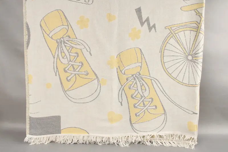 Wedding Gift Blanket Bicycle Patterned Yellow Throw, 63x83 Inches