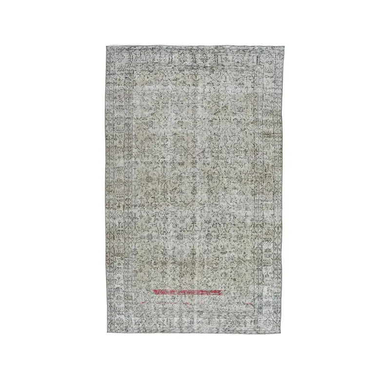 6.3x10.3 ft Turkish Oushak Rug, Vintage Rug, Gray Floral Wool Rug - 1