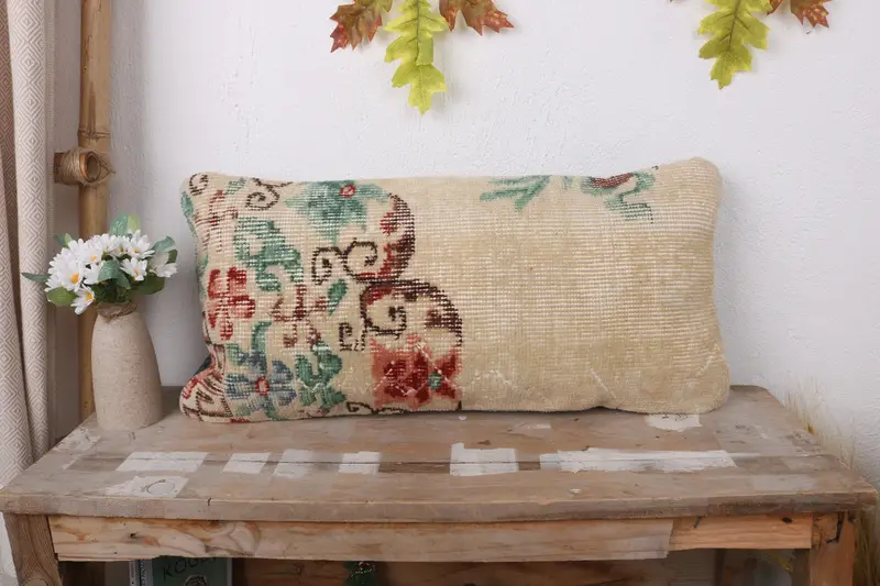 12x24 Beige Pillow Cover, Cushion Case, Vintage Pillow, Bolster Cushion Cover, Kilim Pillow, Interior Designer Pillow, Hippie Throw Pillow Sham - 1