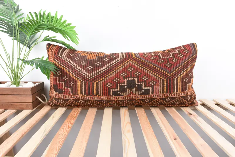 Pillow Cover, Cozy Throw Cushion Case, Morroccon Kilim Cushion Pillow Case, Vintage Pillow, Pillow for Sofa, Kilim Cushion Sham, 16x36 Red Pillow - 1