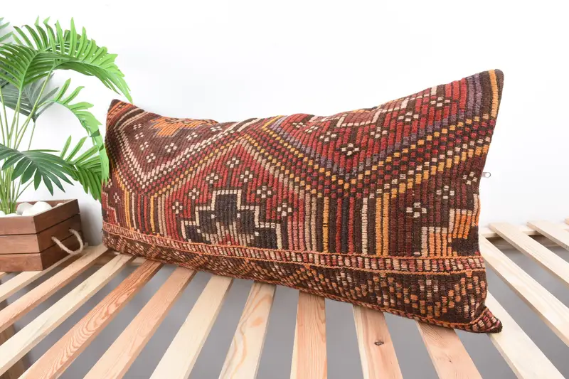Pillow Cover, Cozy Throw Cushion Case, Morroccon Kilim Cushion Pillow Case, Vintage Pillow, Pillow for Sofa, Kilim Cushion Sham, 16x36 Red Pillow - 5