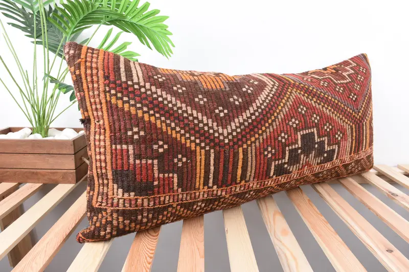 Pillow Cover, Cozy Throw Cushion Case, Morroccon Kilim Cushion Pillow Case, Vintage Pillow, Pillow for Sofa, Kilim Cushion Sham, 16x36 Red Pillow - 4