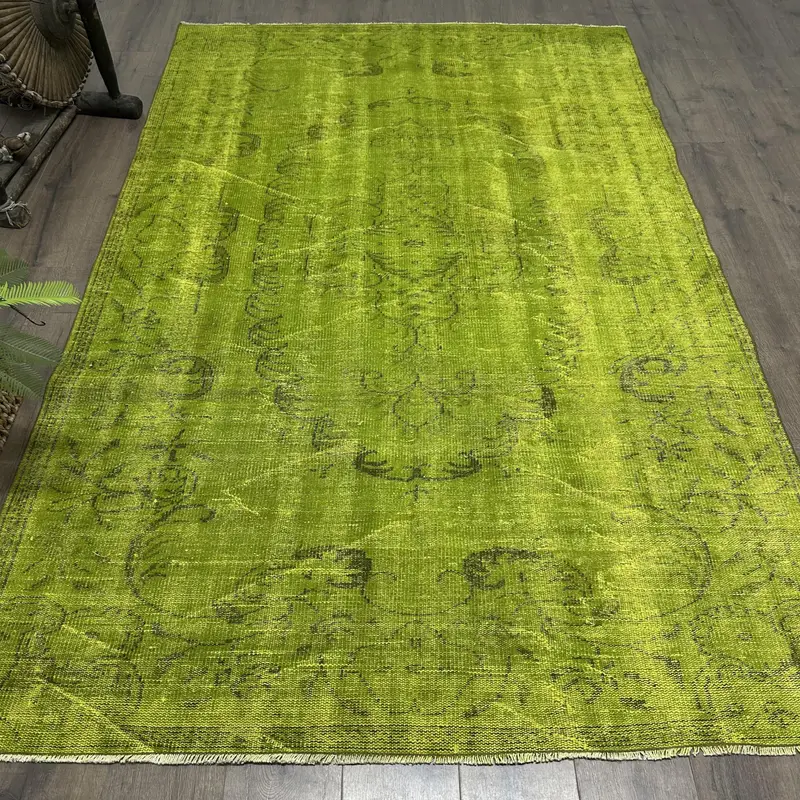 5.5x8.7 ft Rug, Area Turkish Rug, Green Oushak Plants & trees Rug - 1