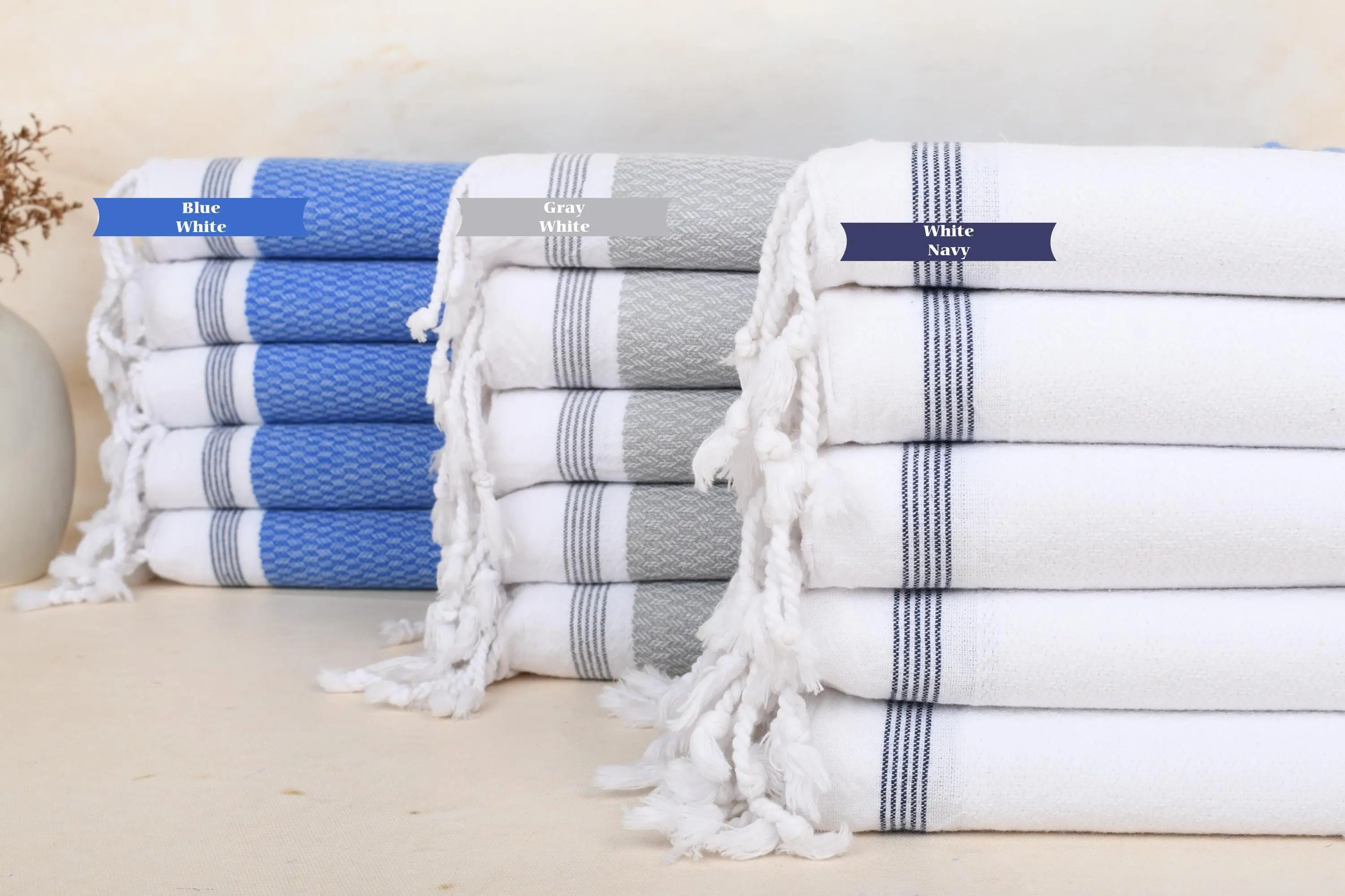 Personalized Hand Towel Cotton Chevron Tea Towel, Beige, 18x36 Inches - 1