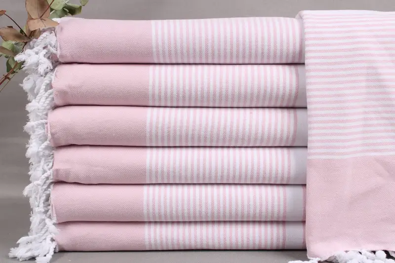 Turkish Towel Light Powder Pink Striped, Organic Cotton, 40x71 Inches