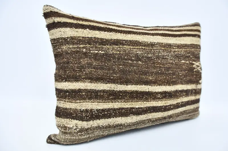 Cushion Case, Handmade Kilim Cushion, Art Deco Cushion, 20x28 Brown Pillow Sham, Indoor Cushion Cover, Turkish Kilim Pillow, Antique Pillows - 3