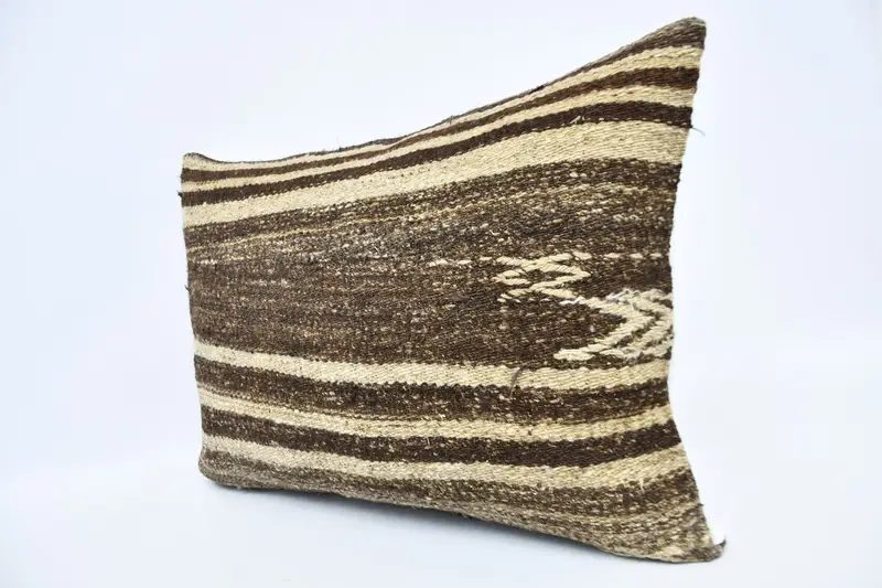 Cushion Case, Handmade Kilim Cushion, Art Deco Cushion, 20x28 Brown Pillow Sham, Indoor Cushion Cover, Turkish Kilim Pillow, Antique Pillows - 4
