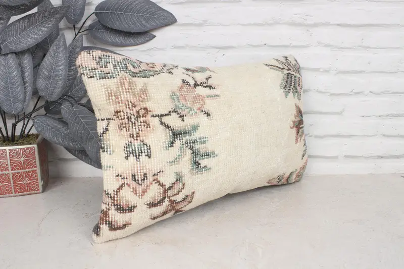 Handwoven Pillow Cover Cushion Case, Kilim Pillow, Turkish Kilim Pillow, Pillow, 12x20 Beige Pillow, Interior Designer Pillow, Sustainable Cushion - 3