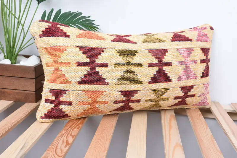 Boho Pillow Sham Cover, 12x24 Beige Pillow Cover, Pillow Sham, Aesthetic Pillow Case, Authentic Cushion Cover, Kilim Pillow, Turkish Kilim Pillow - 4
