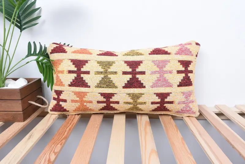 Boho Pillow Sham Cover, 12x24 Beige Pillow Cover, Pillow Sham, Aesthetic Pillow Case, Authentic Cushion Cover, Kilim Pillow, Turkish Kilim Pillow - 1