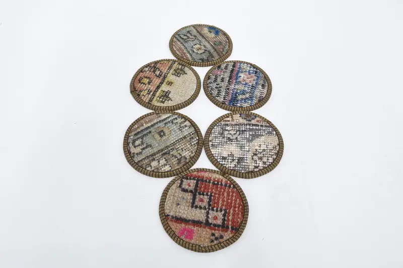 Green and Red Kilim Coaster Set, Ethnic-Inspired Coasters