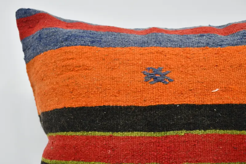 Kilim Pillow, Natural Cushion Case, Turkish Kilim Pillow, Cushion Cover, Office Chair Pillow Cover, Boho Pillow, 24x24 Orange Pillow Case - 2