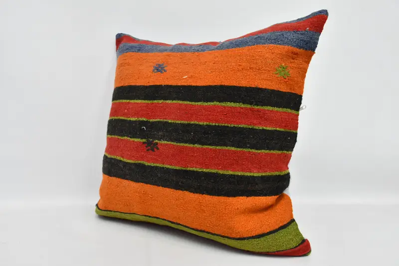 Kilim Pillow, Natural Cushion Case, Turkish Kilim Pillow, Cushion Cover, Office Chair Pillow Cover, Boho Pillow, 24x24 Orange Pillow Case - 4