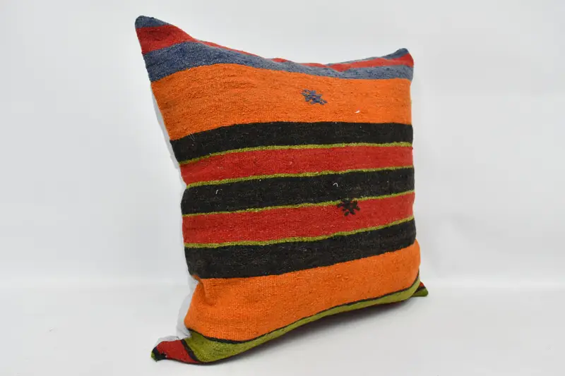 Kilim Pillow, Natural Cushion Case, Turkish Kilim Pillow, Cushion Cover, Office Chair Pillow Cover, Boho Pillow, 24x24 Orange Pillow Case - 3