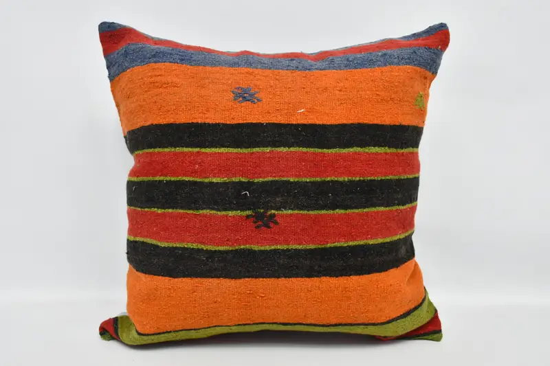 Kilim Pillow, Natural Cushion Case, Turkish Kilim Pillow, Cushion Cover, Office Chair Pillow Cover, Boho Pillow, 24x24 Orange Pillow Case - 1