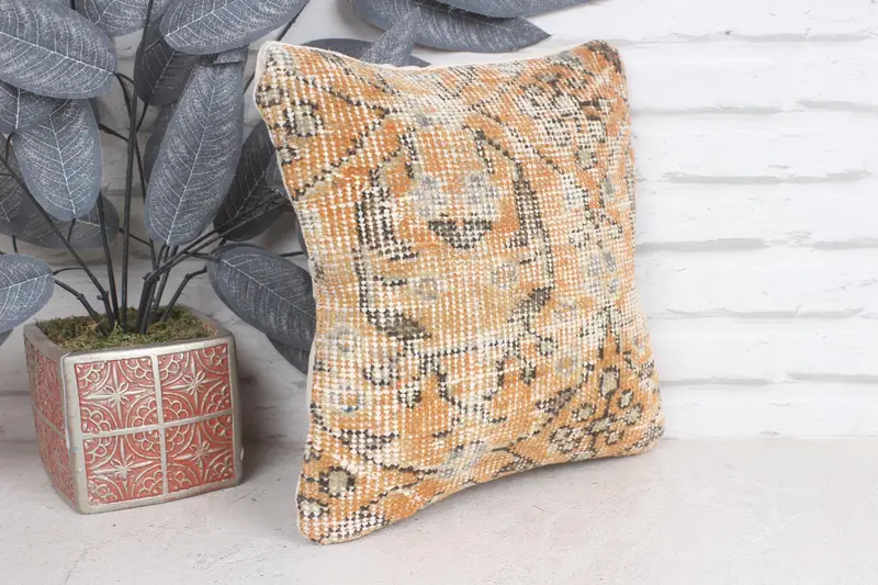 Gift Pillow, 12x12 Orange Pillow Case, Cushion Cover, Living Room Throw Cushion, Art Deco Pillow Case, Pillow for Sofa, Throw Kilim Pillow - 4