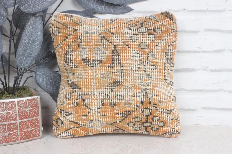Gift Pillow, 12x12 Orange Pillow Case, Cushion Cover, Living Room Throw Cushion, Art Deco Pillow Case, Pillow for Sofa, Throw Kilim Pillow - 1