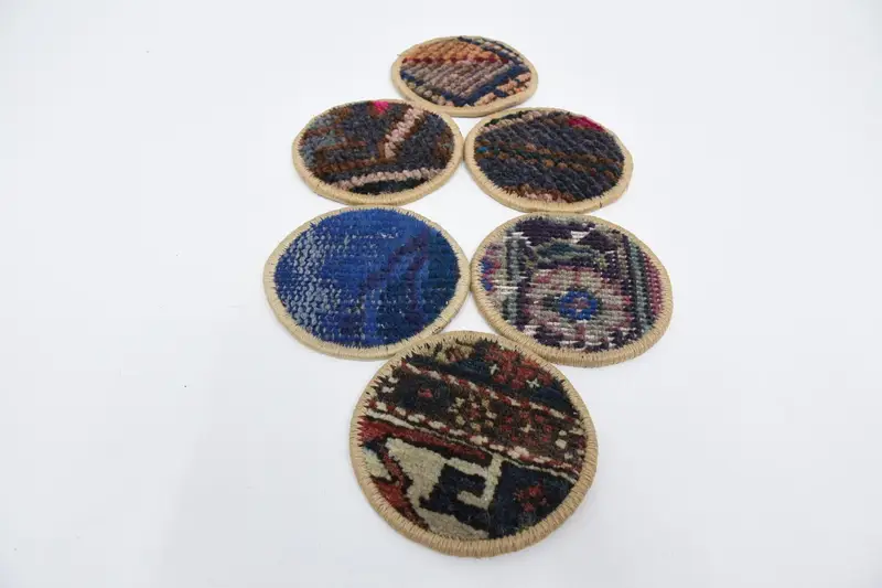 Bohemian Round Coaster, Blue and Brown Coaster for Kitchen Decor