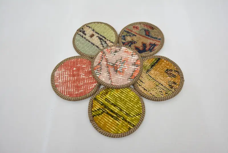 Posavasos redondo bohemio, almohadilla antideslizante verde y naranja