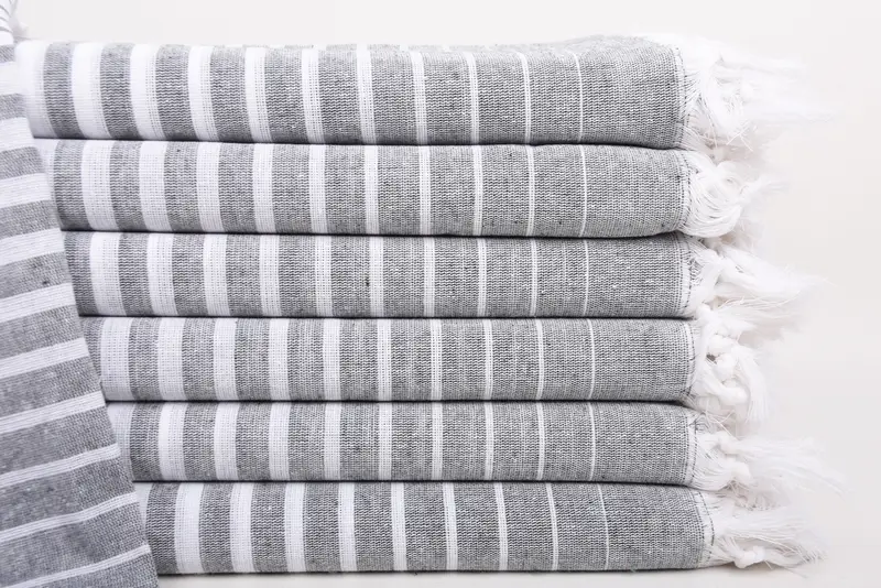 Bath Towel Striped White-Dark Gray Cotton, Bachelorette Gifts, 40x69 Inches