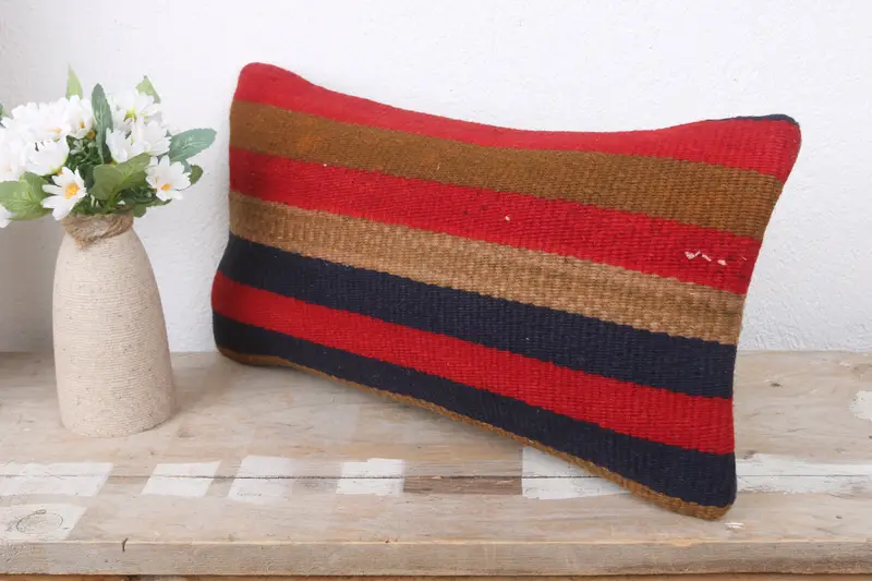 Cushion Case, Shabby Chic Pillow Sham, Boho Pillow, 8x16 Red Cushion, Tribal Cushion, Handmade Kilim Cushion, Art Deco Pillow, Throw Kilim Pillow - 4