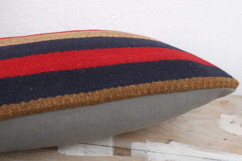 Cushion Case, Shabby Chic Pillow Sham, Boho Pillow, 8x16 Red Cushion, Tribal Cushion, Handmade Kilim Cushion, Art Deco Pillow, Throw Kilim Pillow - 6