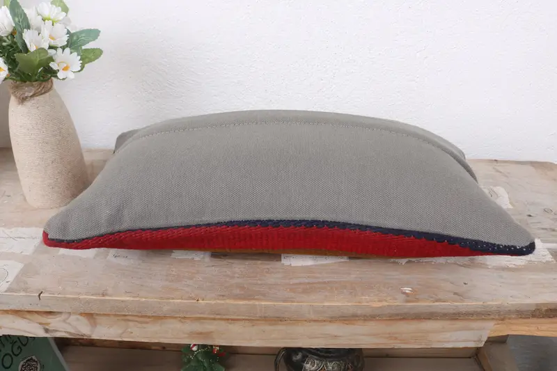 Cushion Case, Shabby Chic Pillow Sham, Boho Pillow, 8x16 Red Cushion, Tribal Cushion, Handmade Kilim Cushion, Art Deco Pillow, Throw Kilim Pillow - 7
