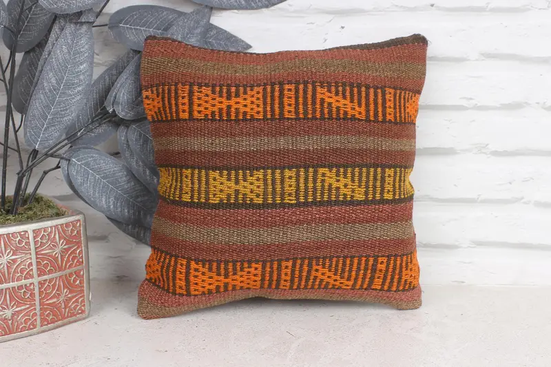 Aztec Cushion Case, Kilim Rug Pillow Cover, Cushion Case, Ethnical Kilim Rug Pillow, Boho Pillow, Boho Pillow Sham Cover, 12x12 Brown Pillow Case - 1
