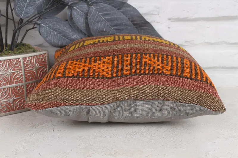 Aztec Cushion Case, Kilim Rug Pillow Cover, Cushion Case, Ethnical Kilim Rug Pillow, Boho Pillow, Boho Pillow Sham Cover, 12x12 Brown Pillow Case - 5