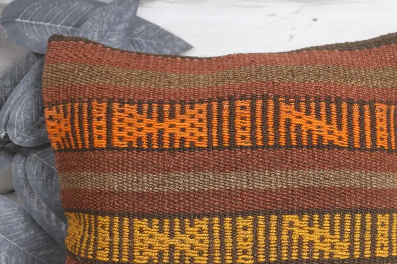 Aztec Cushion Case, Kilim Rug Pillow Cover, Cushion Case, Ethnical Kilim Rug Pillow, Boho Pillow, Boho Pillow Sham Cover, 12x12 Brown Pillow Case - 2