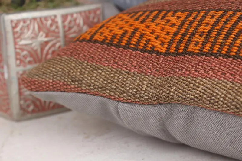 Aztec Cushion Case, Kilim Rug Pillow Cover, Cushion Case, Ethnical Kilim Rug Pillow, Boho Pillow, Boho Pillow Sham Cover, 12x12 Brown Pillow Case - 7