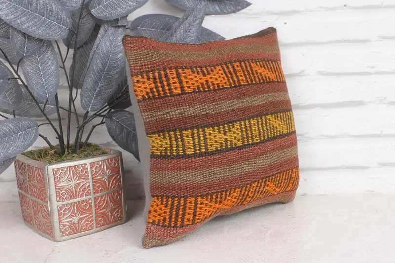 Aztec Cushion Case, Kilim Rug Pillow Cover, Cushion Case, Ethnical Kilim Rug Pillow, Boho Pillow, Boho Pillow Sham Cover, 12x12 Brown Pillow Case - 4