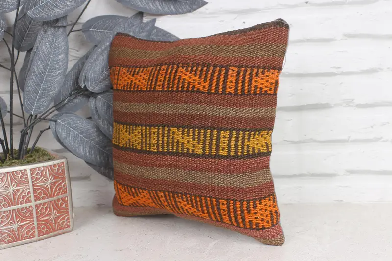 Aztec Cushion Case, Kilim Rug Pillow Cover, Cushion Case, Ethnical Kilim Rug Pillow, Boho Pillow, Boho Pillow Sham Cover, 12x12 Brown Pillow Case - 3