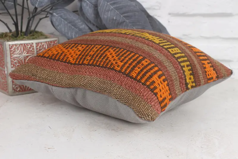 Aztec Cushion Case, Kilim Rug Pillow Cover, Cushion Case, Ethnical Kilim Rug Pillow, Boho Pillow, Boho Pillow Sham Cover, 12x12 Brown Pillow Case - 6