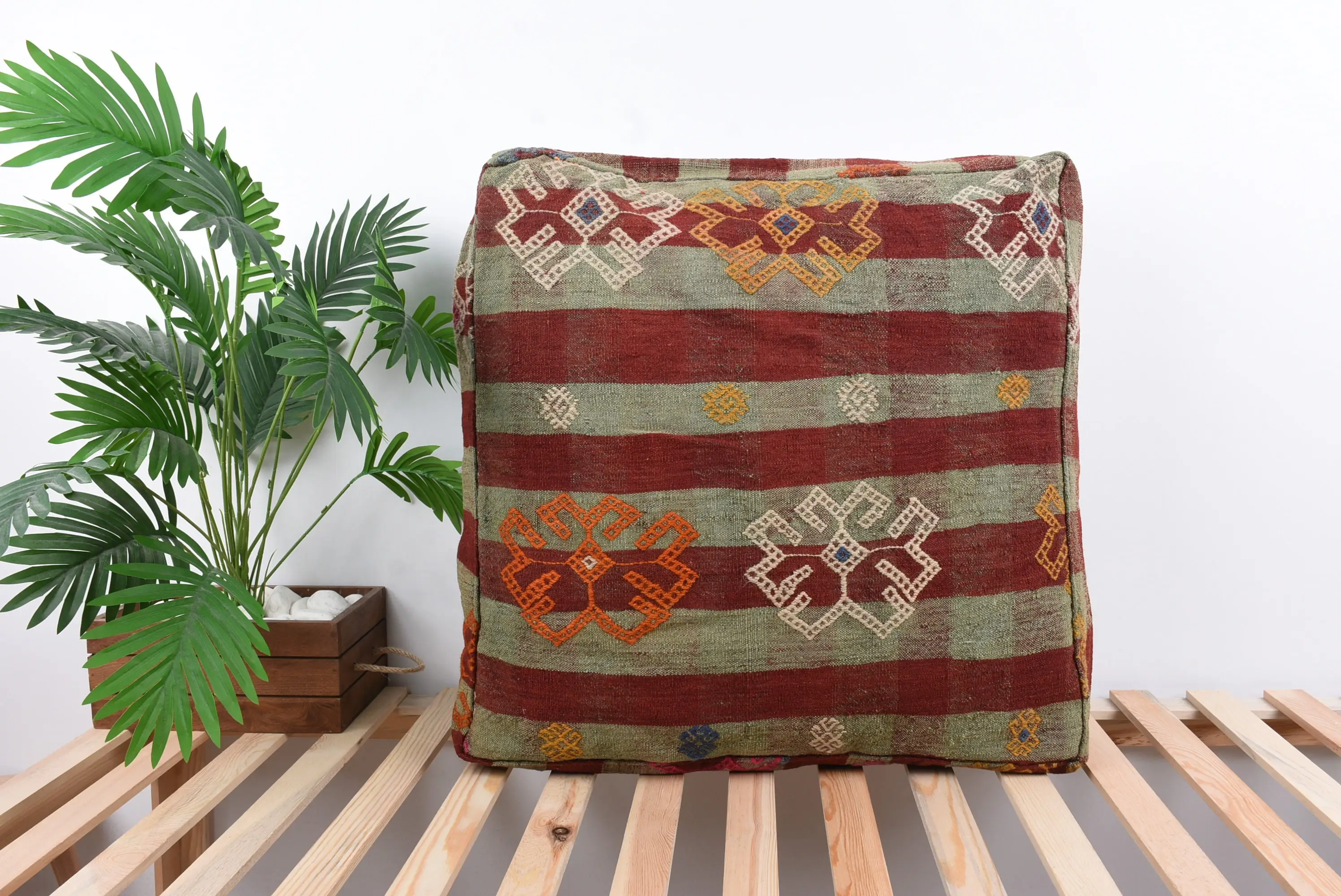 Puf otomano rectangular, puf Kilim turco hecho a mano - 1